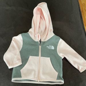 Pink and grey fleece zip up for baby, 0-3 months